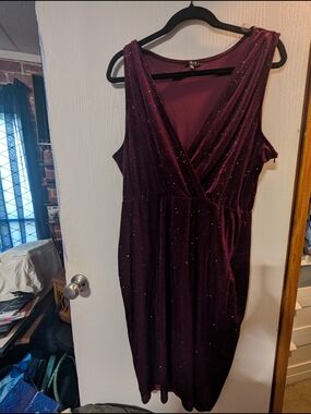 iris Plum Velvet Sparkle Midi Dress